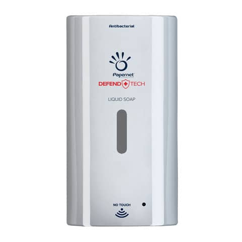 Dispenser antibatterico ricaricabile No Touch per sapone liquido Defend Tech - 25x12x13,5 cm Papernet bianco - 419721